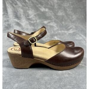 Dansko Sam Brown Leather Clog Sandals Size 41 US 10.5 EUC